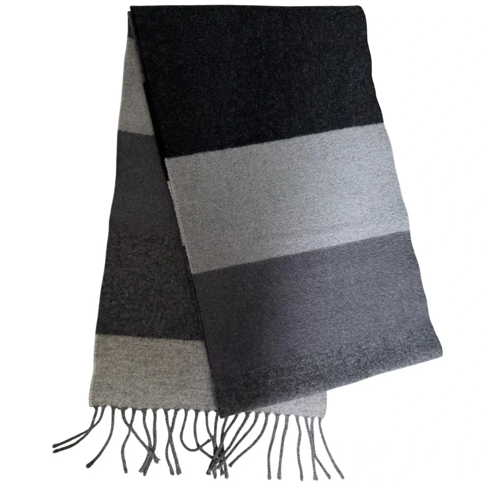 Express Wool Cashmere Scarf Made Scotland Gray Colorblock Preppy Dark Academia